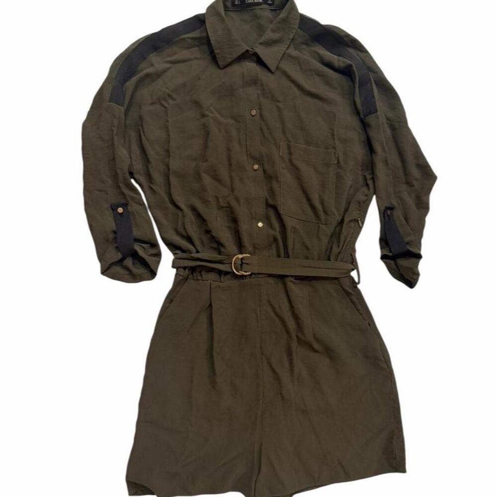Zara Basic olive green linen romper